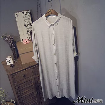 襯衫 棉麻輕薄五分袖長版防曬罩衫 二色-Mini嚴選-L(淺灰)