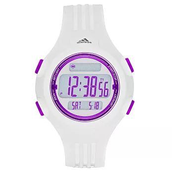 adidas 勁戰狙擊大面板電子腕錶-白x紫x小