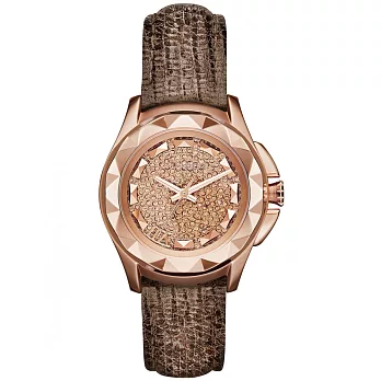 KARL LAGERFELD KARL 7系列搖滾星錐晶鑽三針腕錶-金x咖啡小