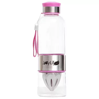 JoyLife 可提式玻璃杯316不鏽鋼頭檸檬杯/榨汁瓶/隨手瓶550ml-粉色