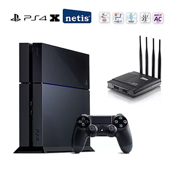 PS4 500G單機+netis AC雙頻Gigabit無線分享器(WF2780) 送專用直立架含散熱風扇(KHPS4-02)主機黑