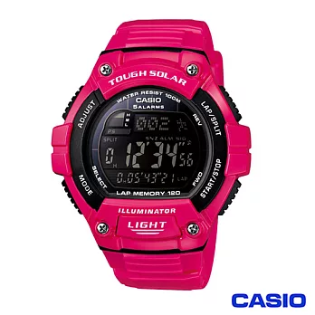 CASIO 卡西歐 日系光動能戶外多功能運動電子錶-桃紅 W-S220C-4B