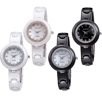 【WEIQIN威琴】時尚簡約鑲鑽陶瓷女仕腕錶 W3206白面金框白帶