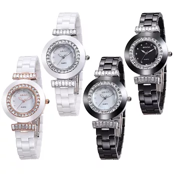 【WEIQIN威琴】時尚華麗閃鑽陶瓷手錶 W3202白面金框白帶