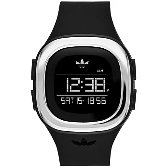 adidas 圓角流行時尚電子腕錶-銀框x黑