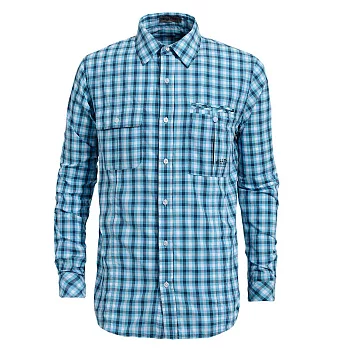 【hilltop山頂鳥】男款SUPPLEX 吸濕快乾長袖襯衫S05M51-S藍/深藍格子