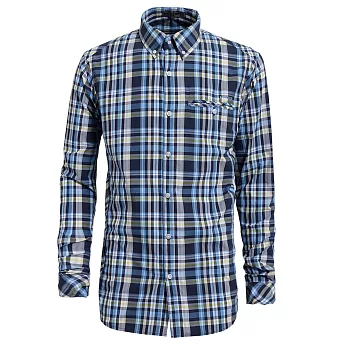 【hilltop山頂鳥】男款SUPPLEX 吸濕快乾長袖襯衫S05M52-S深藍/藍格子