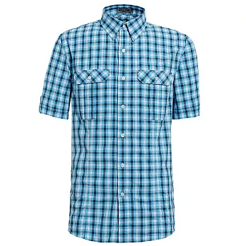 【hilltop山頂鳥】男款SUPPLEX 吸濕快乾短袖襯衫S06M52-S藍/深藍格子