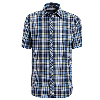 【hilltop山頂鳥】男款SUPPLEX 吸濕快乾短袖襯衫S06M53-S深藍/藍格子