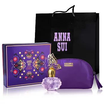 【ANNA SUI 安娜蘇】紫蝶戀彩漾禮盒(淡香水30ml+同款化妝包+精緻沐浴球+紙袋)