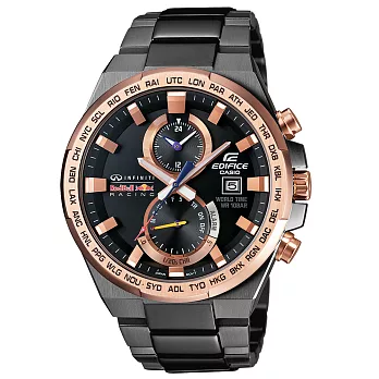 CASIO EDIFICE 急速飄移三眼計時紅牛車隊聯名錶-玫瑰金x深灰