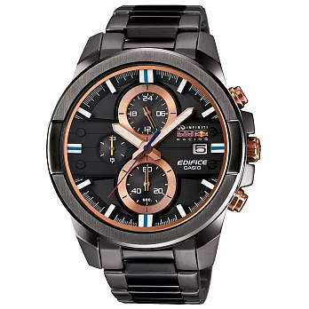 CASIO EDIFICE 競速未來三眼計時紅牛車隊聯名錶-玫瑰金x深灰