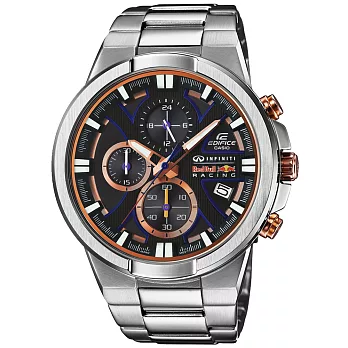 CASIO EDIFICE 勇闖暴風三眼計時紅牛車隊聯名錶-玫瑰金x銀