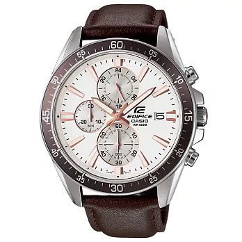 CASIO EDIFICE 焦點視角三眼計時賽車腕錶-白x咖啡皮帶
