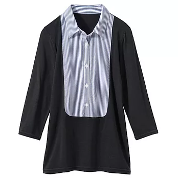15夏預購【cecile】SMART DRY襯衫領拼接七分袖上衣M黑色