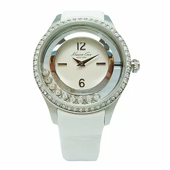 Kenneth Cole 愛情快樂鑽時尚優質皮革腕錶-白-IKC2881