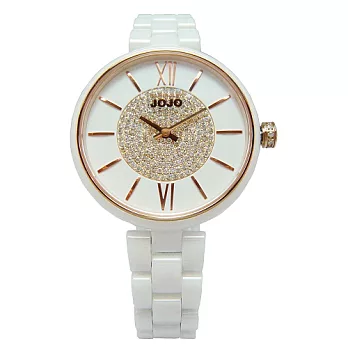 NATURALLY JOJO 晶鑽滿屋時尚陶瓷優質腕錶-白-JO96864-80R