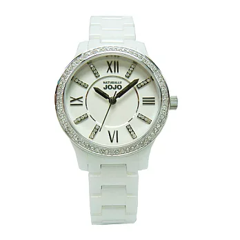 NATURALLY JOJO 華麗宣誓陶瓷晶鑽時尚優質腕錶-白-JO96870-80F