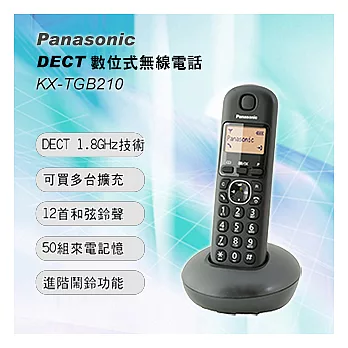 【PANASONI國際牌】數位無線電話KX-TGB210(加碼送LED手電筒)黑