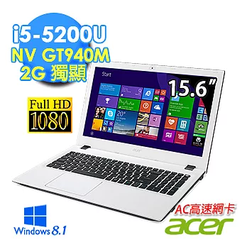 【Acer】E5-573G-50PC 15.6吋FHD畫質筆電(i5-5200U/4G/2G獨/1TB/WIN8.1)白