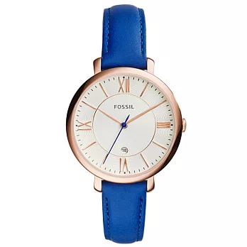 FOSSIL 網羅質感日期時尚腕錶-玫瑰金框x藍
