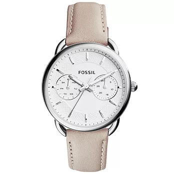 FOSSIL 精緻時尚日期腕錶-銀框x白