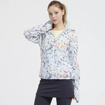 【hilltop山頂鳥】女款抗UV印花外套S02F85-M冰白/水藍印花