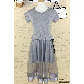 EOWYN.新款韓國2015春夏季透視網紗拼接抽繩系帶收腰針織連衣裙/黑色/灰色/L/M/TL001-L99557-50/2色/現貨+預購M灰色