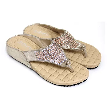 【Pretty】時尚鑽面輕巧休閒夾腳拖鞋40金色