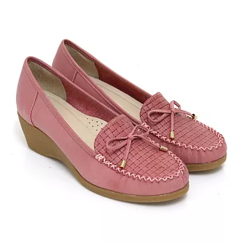 ◤Green Phoenix◥雅緻品味編織綁帶蝴蝶結全真皮楔型包鞋5紅色