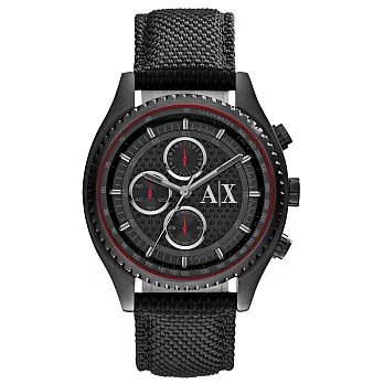 A│X Armani Exchange 急速車手計時腕錶-黑x皮帶