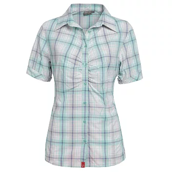 【hilltop山頂鳥】女款SUPPLEX 吸濕快乾短袖襯衫S06F46-L綠松石/深灰藍格