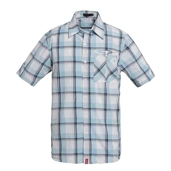 【hilltop山頂鳥】男款SUPPLEX 吸濕快乾短袖襯衫S06M49-S天藍/白格