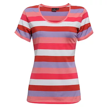【hilltop山頂鳥】女款吸濕快乾短袖T恤S04FD9-M紅/ 艷麗粉條紋