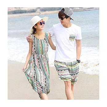 [親子裝]ok綠波西米亞民族風套裝親子裝情侶裝(媽咪)S綠花色