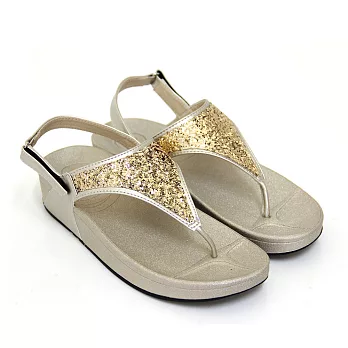 【Pretty】MIT簡約金蔥魔鬼氈休閒夾腳涼鞋37金色