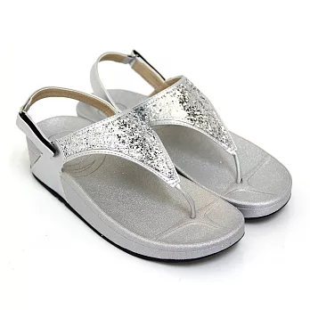 【Pretty】MIT簡約金蔥魔鬼氈休閒夾腳涼鞋39銀色