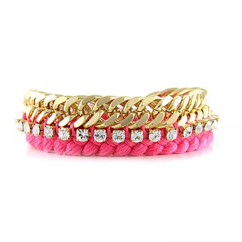 Ettika 美國品牌 方塊水晶 金鍊編織幸運手環 桃紅色 Pink
