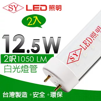 【SY聲億】T8 LED日光燈管/二呎12.5W 白光透管 2入白光