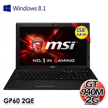 msi 微星 GP60 2QE-1039TW 15.6吋 GT940M 獨顯2G(黑色電競筆電)