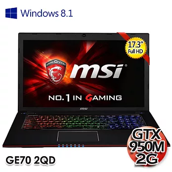 【msi 微星】GE70 2QD-855TW I7-4720HQ 17.3吋(GTX950 2G電競筆電)