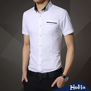 襯衫 紳士時尚雙色短袖襯衫 四色-HeHa-2XL(白色）