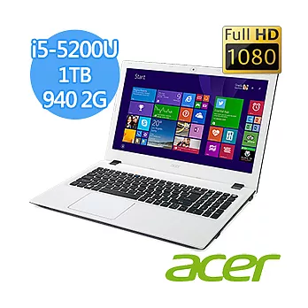 【acer】E5-573G-50PC 15.6吋FHD i5-5200U 獨顯效能時尚筆電(白) (4G/1TB/NV940 2G/Win8.1)