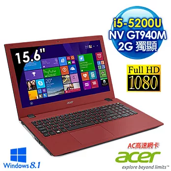 【acer】E5-573G-53NG 15.6吋FHD i5-5200U 獨顯效能時尚筆電(紅) (4G/1TB/NV940 2G/Win8.1)