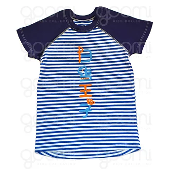 GOOMI台灣第一文創童裝【白馬王子】拉格蘭/條紋短袖T-Shirt～1-2Y藍+橘植絨