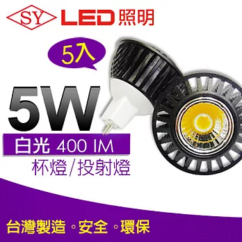 【SY聲億】 MR16 LED 時尚黑鑽(杯燈/投射燈) 5W白光 5入，足瓦、高亮度流明! 台灣製白光