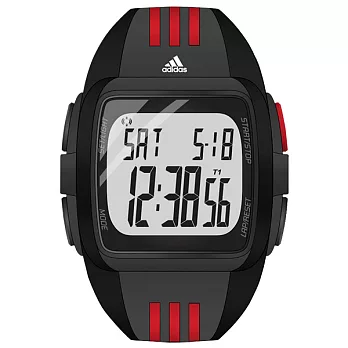 adidas 方型大面板電子腕錶-黑X紅線/大