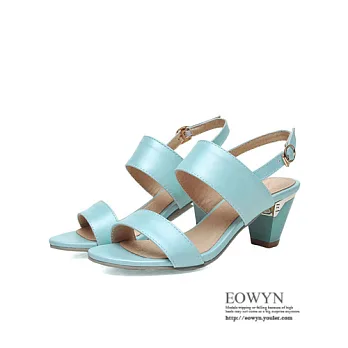 EOWYN．2015時尚新款夏天潮女鞋性感韓版金屬釦環寬版百搭粗跟涼鞋EMD00834-59/3色/34-39碼現貨+預購藍色34