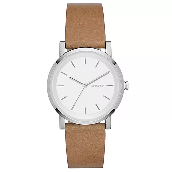 DKNY 紐約風格時尚三針腕錶-銀x咖啡
