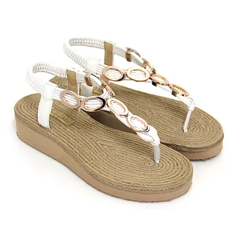 【Pretty】簡單多環造型鬆緊繫踝厚底涼鞋23白色